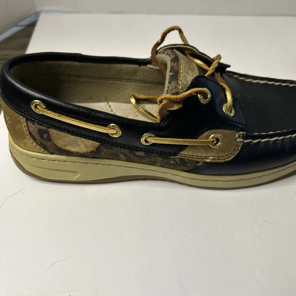 SPERRY TOP-SIDER BOAT SHOES BLACK/GOLD METALLIC SPARKLE WOMEN'S 8 M LEATHER